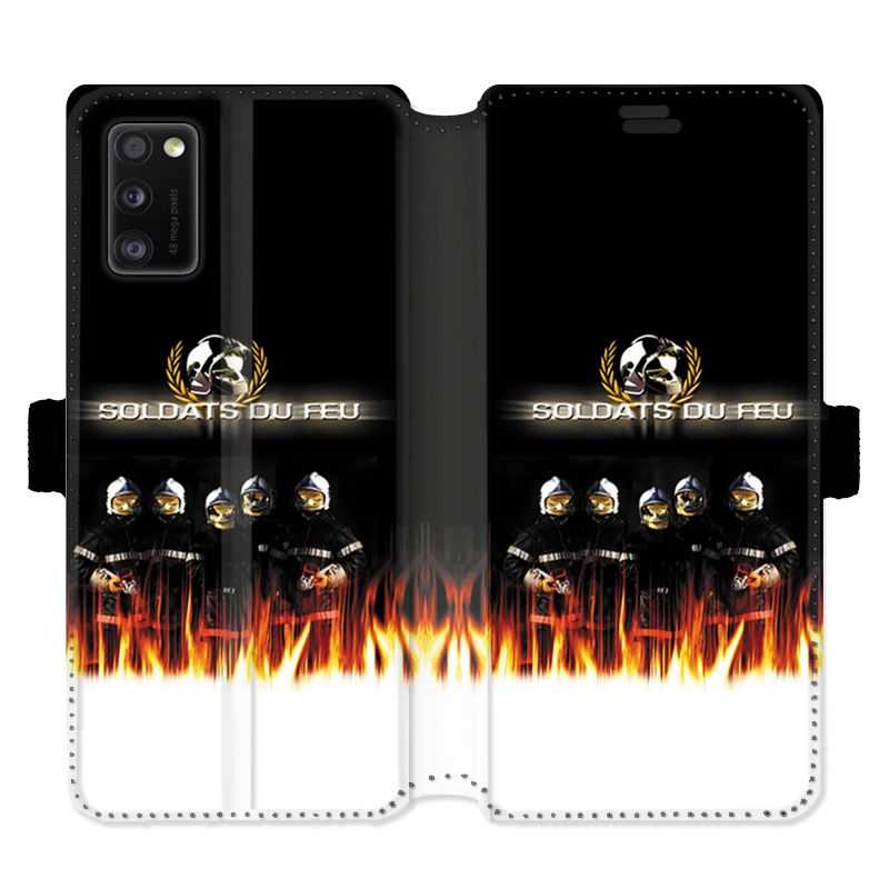 Housse cuir portefeuille pour Samsung Galaxy A41 pompier soldat
