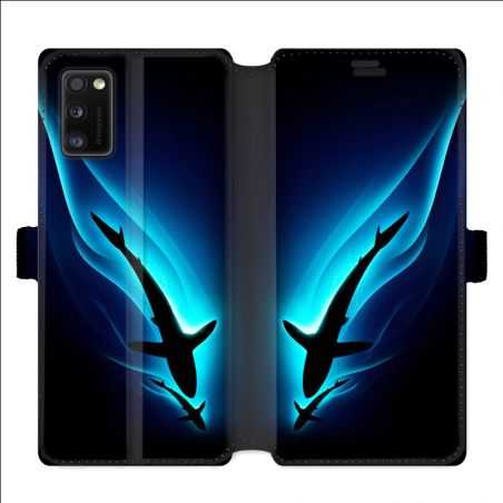 Housse cuir portefeuille pour Samsung Galaxy A41 Requin Noir