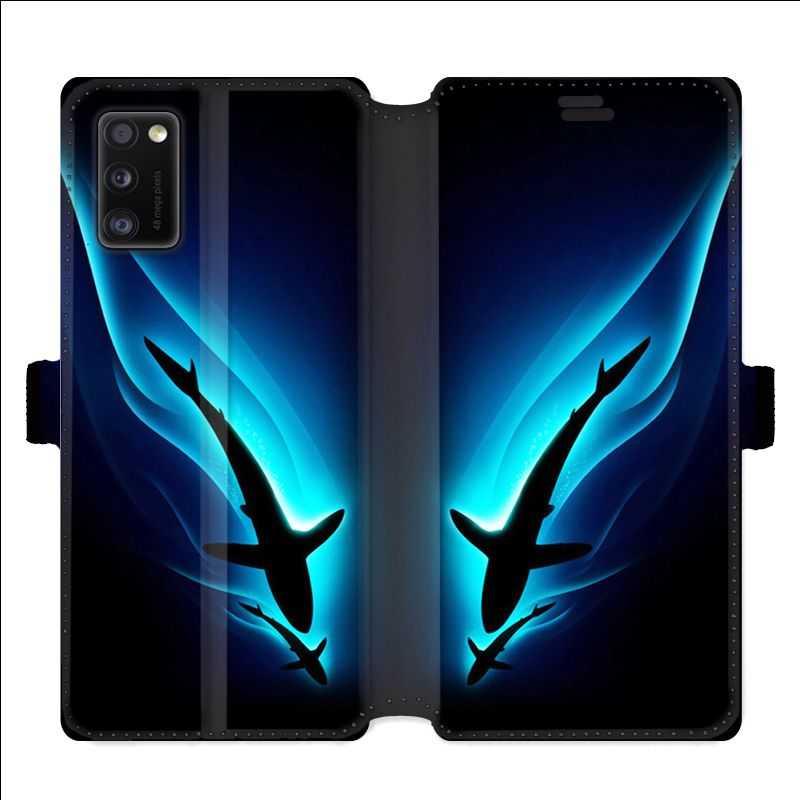 Housse cuir portefeuille pour Samsung Galaxy A41 Requin Noir