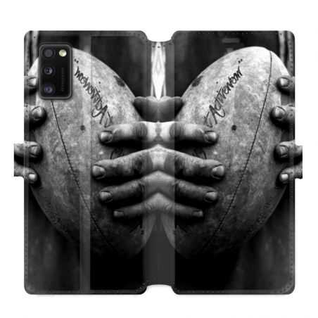 Housse cuir portefeuille pour Samsung Galaxy A41 Rugby ballon vintage