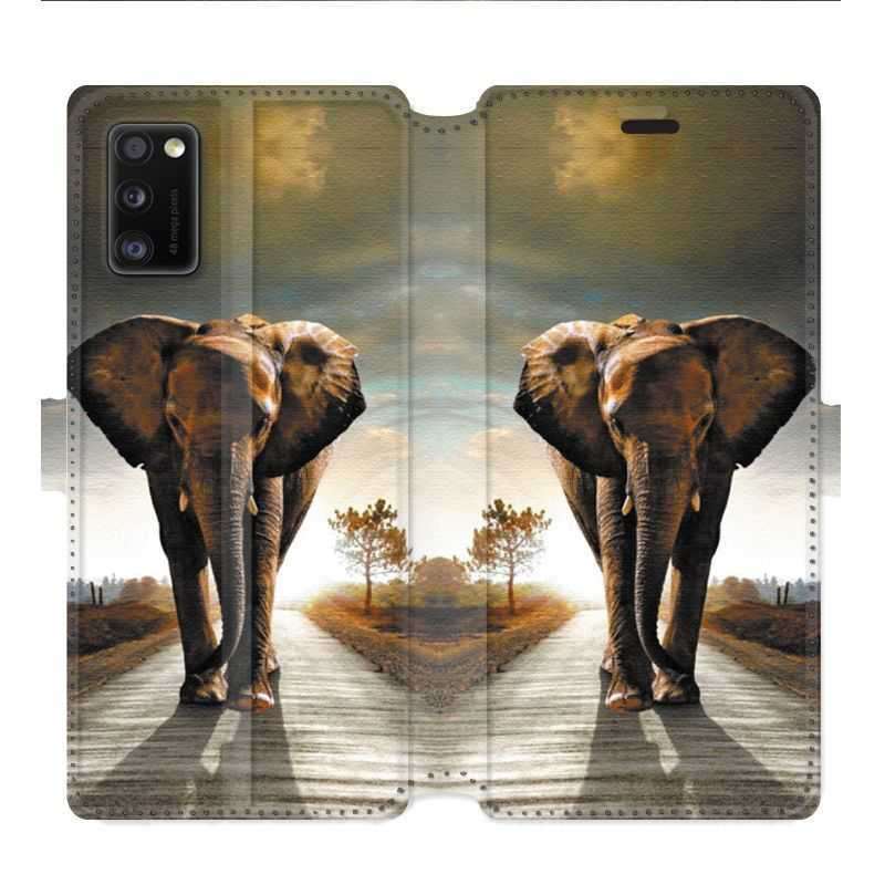 Housse cuir portefeuille pour Samsung Galaxy A41 savane Elephant route