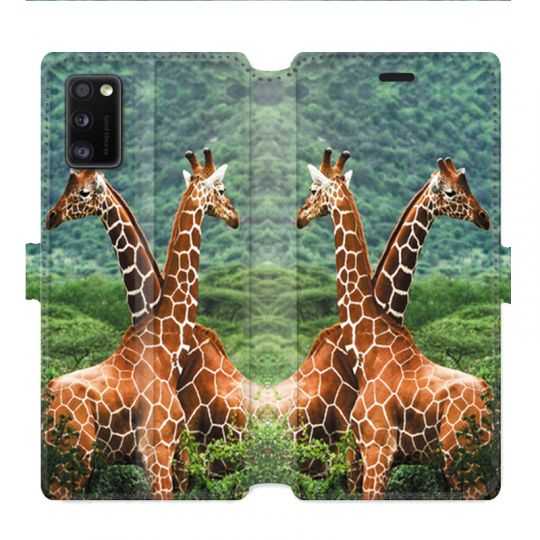 Housse cuir portefeuille pour Samsung Galaxy A41 savane Girafe Duo