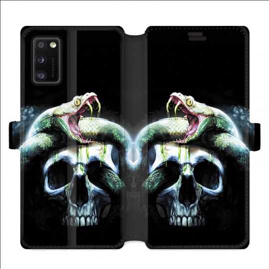 Housse cuir portefeuille pour Samsung Galaxy A41 serpent crane