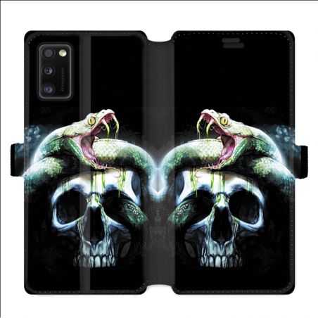 Housse cuir portefeuille pour Samsung Galaxy A41 serpent crane