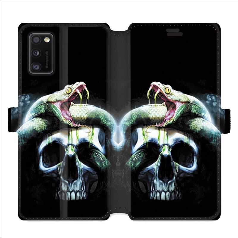 Housse cuir portefeuille pour Samsung Galaxy A41 serpent crane