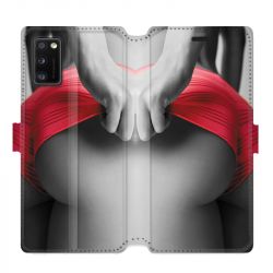 Housse cuir portefeuille pour Samsung Galaxy A41 Sexy tanga rouge