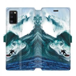 Housse cuir portefeuille pour Samsung Galaxy A41 Surf vague