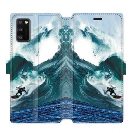 Housse cuir portefeuille pour Samsung Galaxy A41 Surf vague