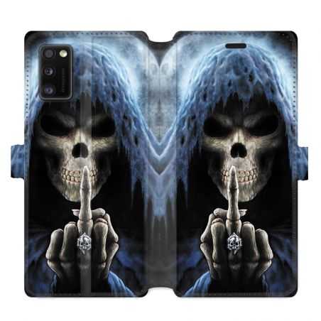 Housse cuir portefeuille pour Samsung Galaxy A41 tete de mort Doigt