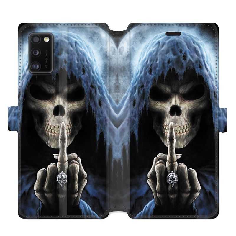 Housse cuir portefeuille pour Samsung Galaxy A41 tete de mort Doigt