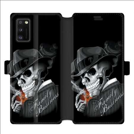 Housse cuir portefeuille pour Samsung Galaxy A41 tete de mort family business