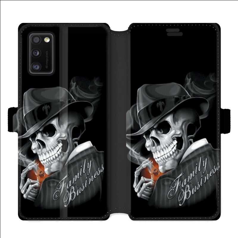 Housse cuir portefeuille pour Samsung Galaxy A41 tete de mort family business