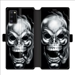 Housse cuir portefeuille pour Samsung Galaxy A41 tete de mort Fume
