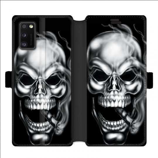 Housse cuir portefeuille pour Samsung Galaxy A41 tete de mort Fume