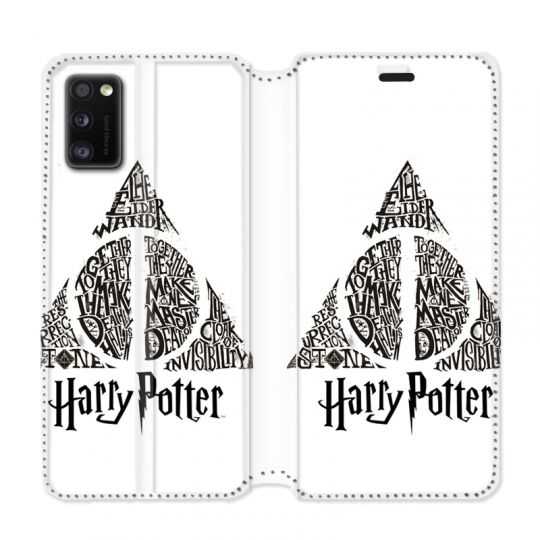 Housse cuir portefeuille pour Samsung Galaxy A41 WB License harry potter pattern triangle Blanc