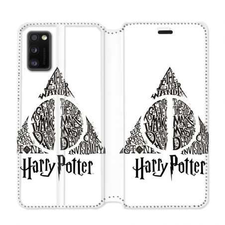 Housse cuir portefeuille pour Samsung Galaxy A41 WB License harry potter pattern triangle Blanc