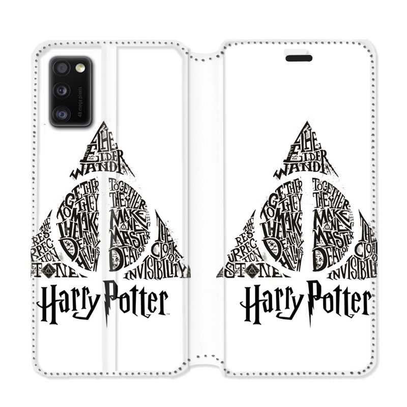 Housse cuir portefeuille pour Samsung Galaxy A41 WB License harry potter pattern triangle Blanc