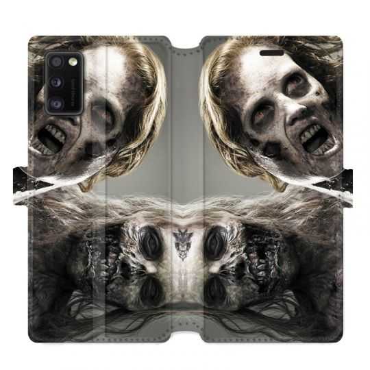 Housse cuir portefeuille pour Samsung Galaxy A41 Zombie blanc