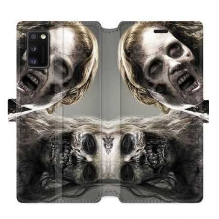 Housse cuir portefeuille pour Samsung Galaxy A41 Zombie blanc