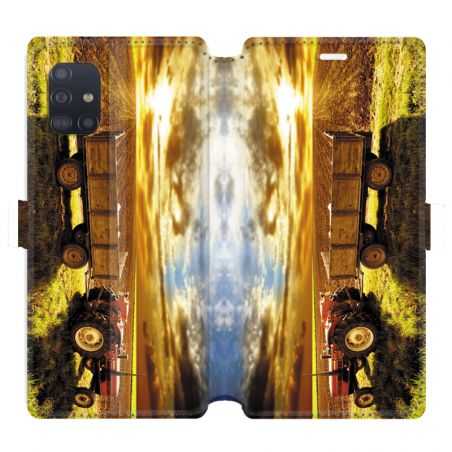 Housse cuir portefeuille pour Samsung Galaxy A51 Agriculture Tracteur color
