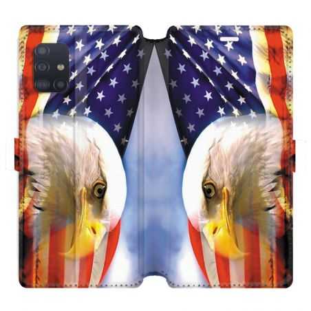 Housse cuir portefeuille pour Samsung Galaxy A51 Amerique USA Aigle