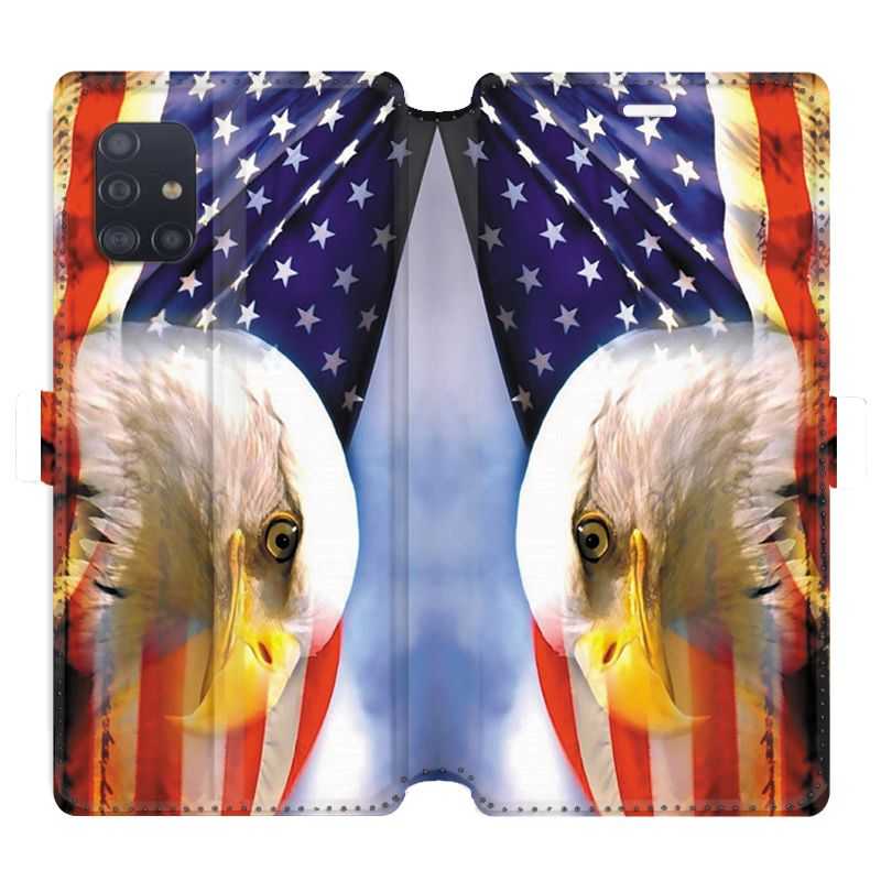 Housse cuir portefeuille pour Samsung Galaxy A51 Amerique USA Aigle