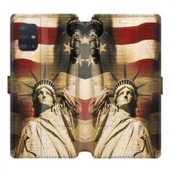 Housse cuir portefeuille pour Samsung Galaxy A51 Amerique USA Statue liberté