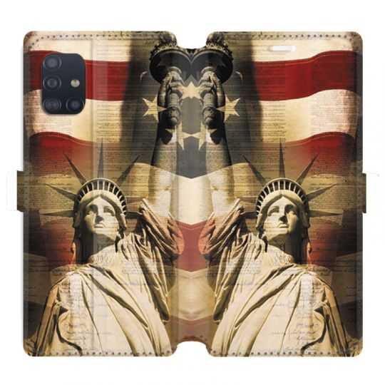 Housse cuir portefeuille pour Samsung Galaxy A51 Amerique USA Statue liberté