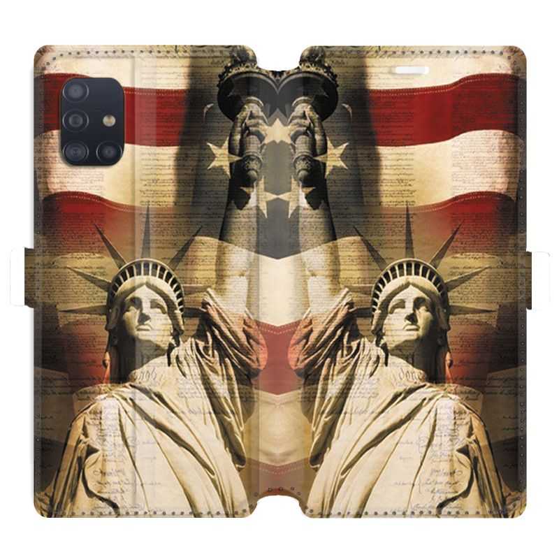 Housse cuir portefeuille pour Samsung Galaxy A51 Amerique USA Statue liberté