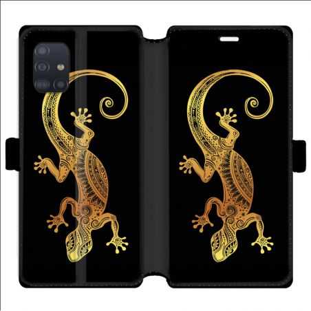 Housse cuir portefeuille pour Samsung Galaxy A51 Animaux Maori lezard noir