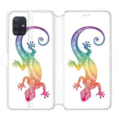 Housse cuir portefeuille pour Samsung Galaxy A51 Animaux Maori Salamandre color