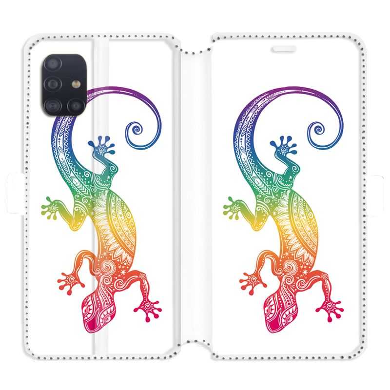Housse cuir portefeuille pour Samsung Galaxy A51 Animaux Maori Salamandre color