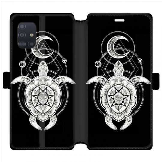 Housse cuir portefeuille pour Samsung Galaxy A51 Animaux Maori Tortue noir