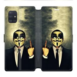 Housse cuir portefeuille pour Samsung Galaxy A51 Anonymous doigt