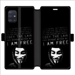 Housse cuir portefeuille pour Samsung Galaxy A51 Anonymous I am free