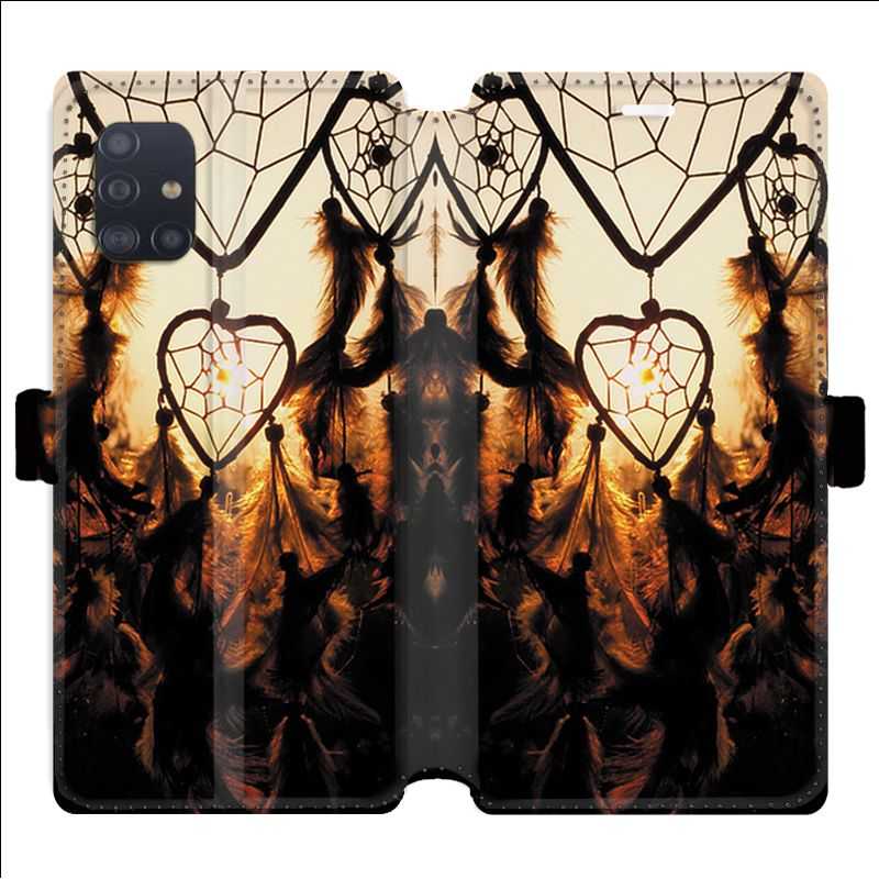 Housse cuir portefeuille pour Samsung Galaxy A51 attrape reve Noir