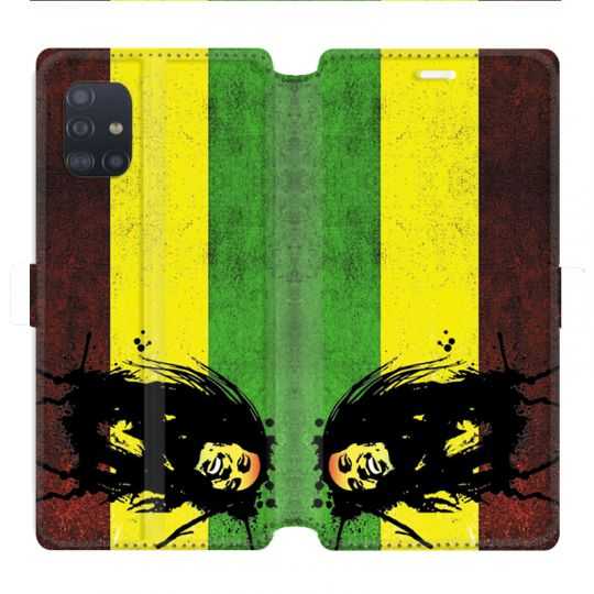 Housse cuir portefeuille pour Samsung Galaxy A51 Bob Marley Drapeau