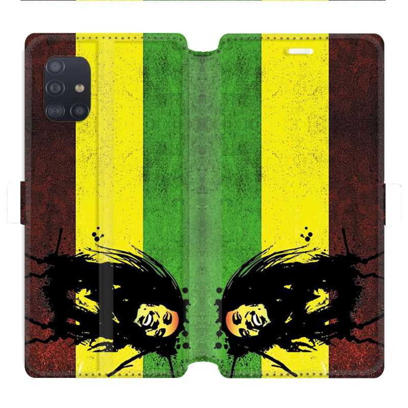 Housse cuir portefeuille pour Samsung Galaxy A51 Bob Marley Drapeau