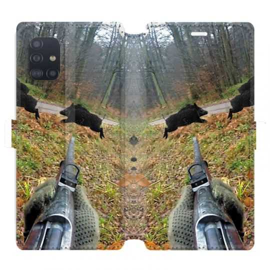 Housse cuir portefeuille pour Samsung Galaxy A51 chasse Vision Tir