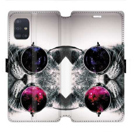 Housse cuir portefeuille pour Samsung Galaxy A51 Chat Fashion