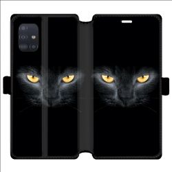 Housse cuir portefeuille pour Samsung Galaxy A51 Chat Noir