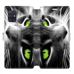 Housse cuir portefeuille pour Samsung Galaxy A51 Chat Vert