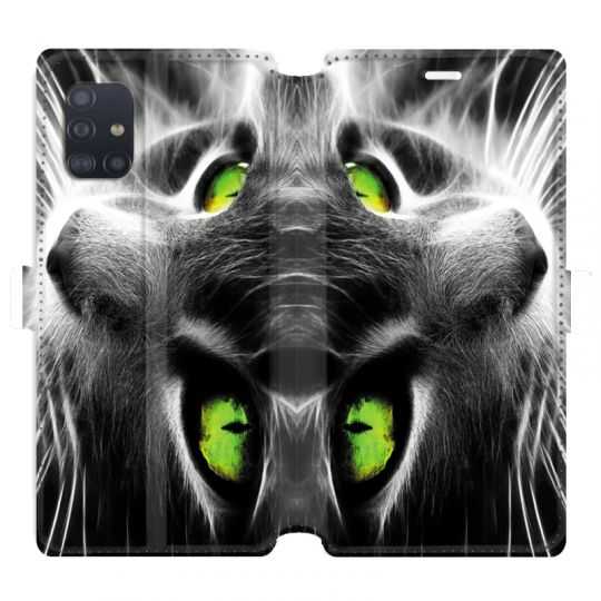 Housse cuir portefeuille pour Samsung Galaxy A51 Chat Vert