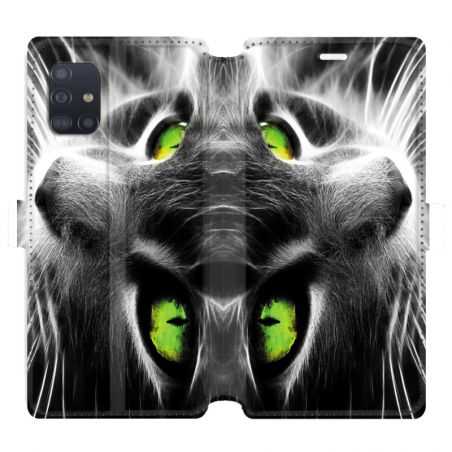 Housse cuir portefeuille pour Samsung Galaxy A51 Chat Vert