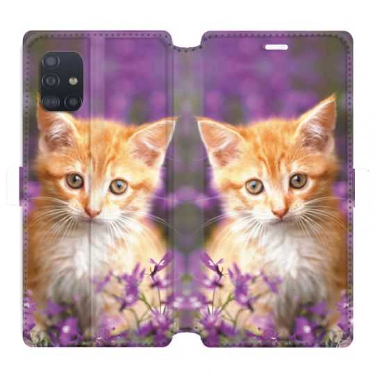 Housse cuir portefeuille pour Samsung Galaxy A51 Chat Violet