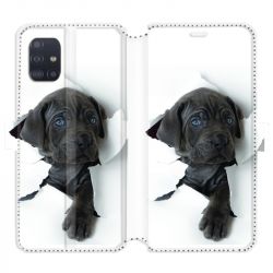 Housse cuir portefeuille pour Samsung Galaxy A51 Chien noir