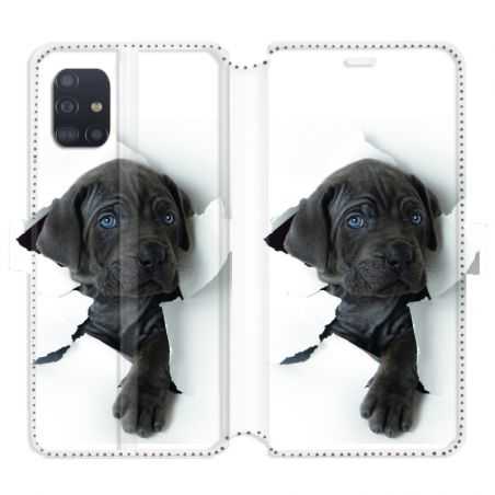 Housse cuir portefeuille pour Samsung Galaxy A51 Chien noir