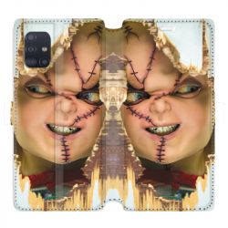 Housse cuir portefeuille pour Samsung Galaxy A51 Chucky Blanc