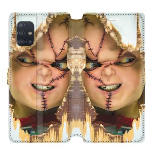 Housse cuir portefeuille pour Samsung Galaxy A51 Chucky Blanc
