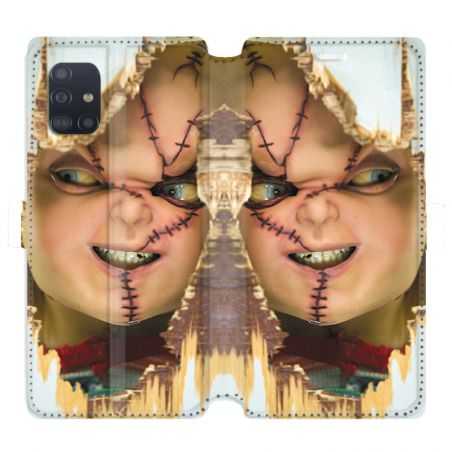 Housse cuir portefeuille pour Samsung Galaxy A51 Chucky Blanc
